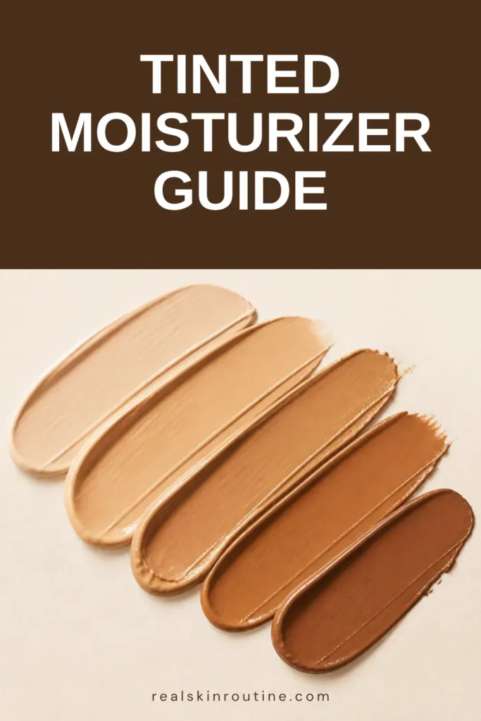 Five swatches of tinted moisturizer from light to deep shades