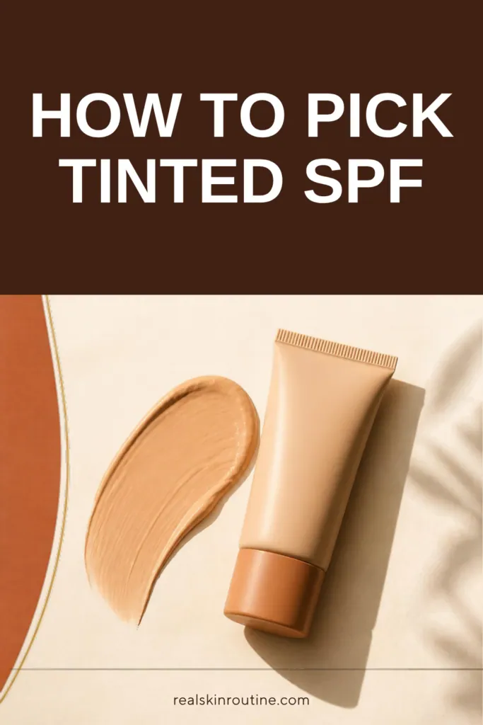 Tube of tinted SPF sunscreen beside a swatch of the tinted cream